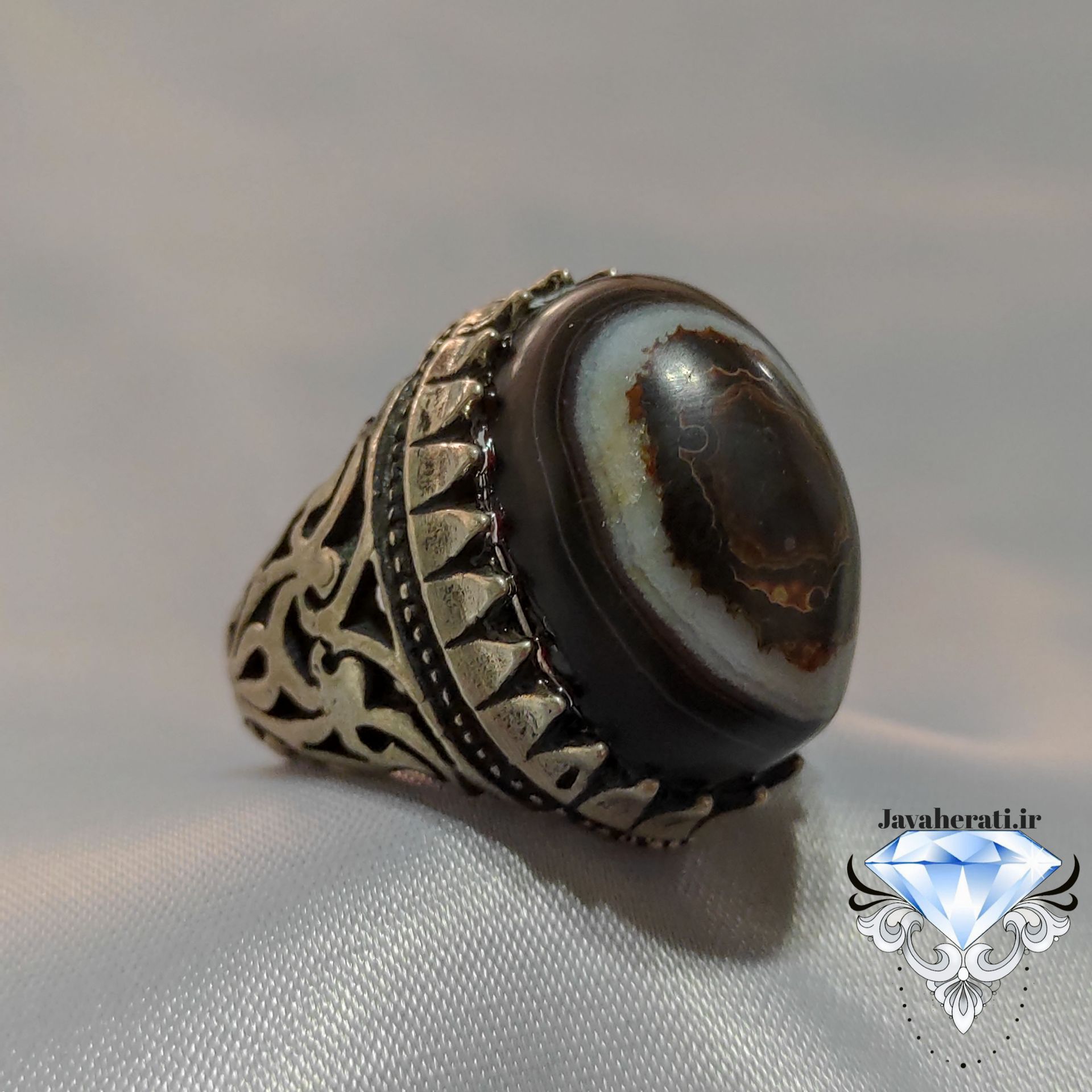 انگشتر مردانه عقیق سه پوست مصور S130