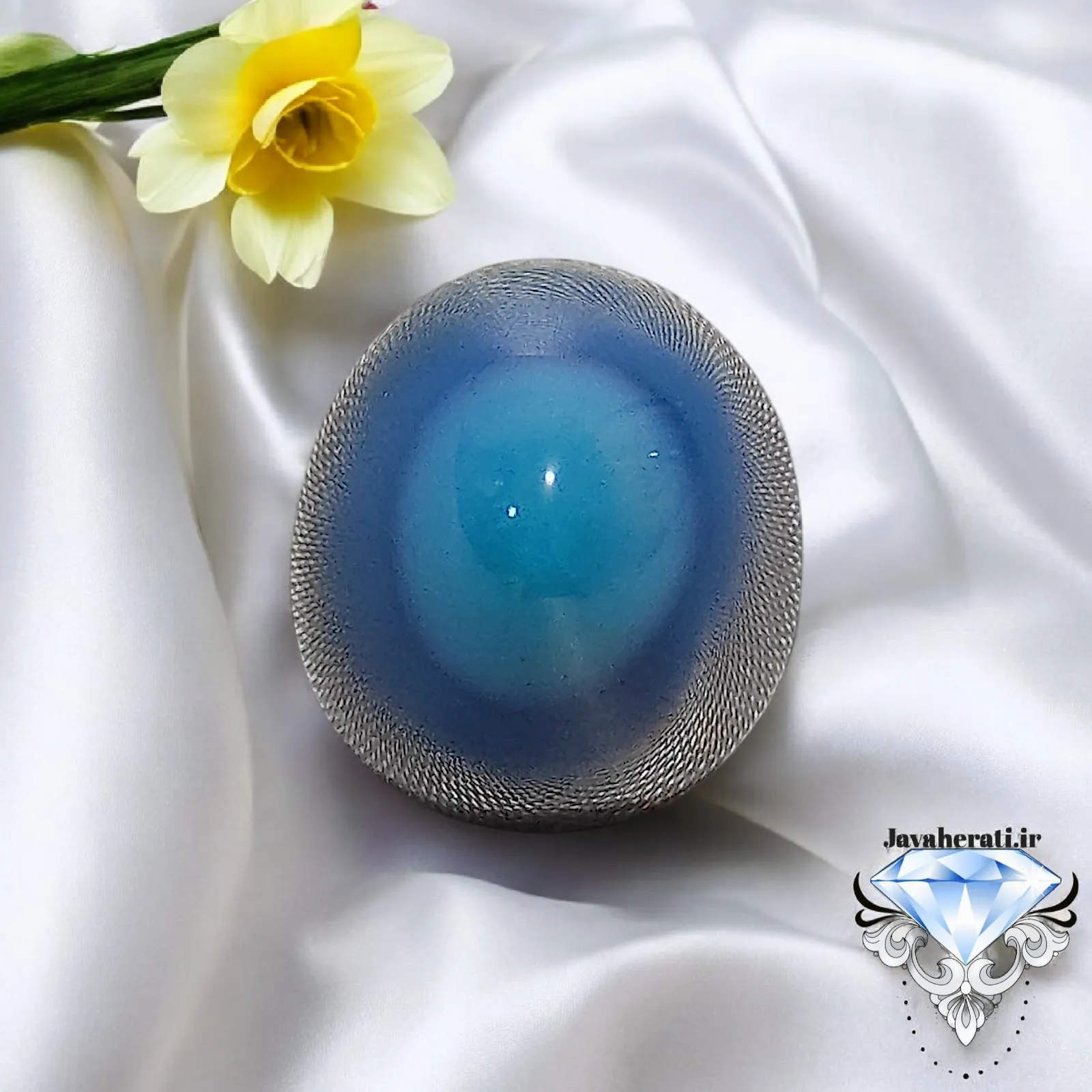 نگین عقیق باباقوری آبی کله قندی بسیار خاص و زیبا | E130