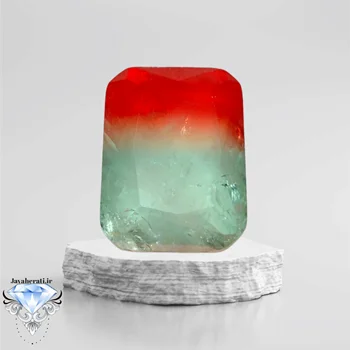 نگین کوارتز دابلت شده طرح تورمالین هندوانه ای