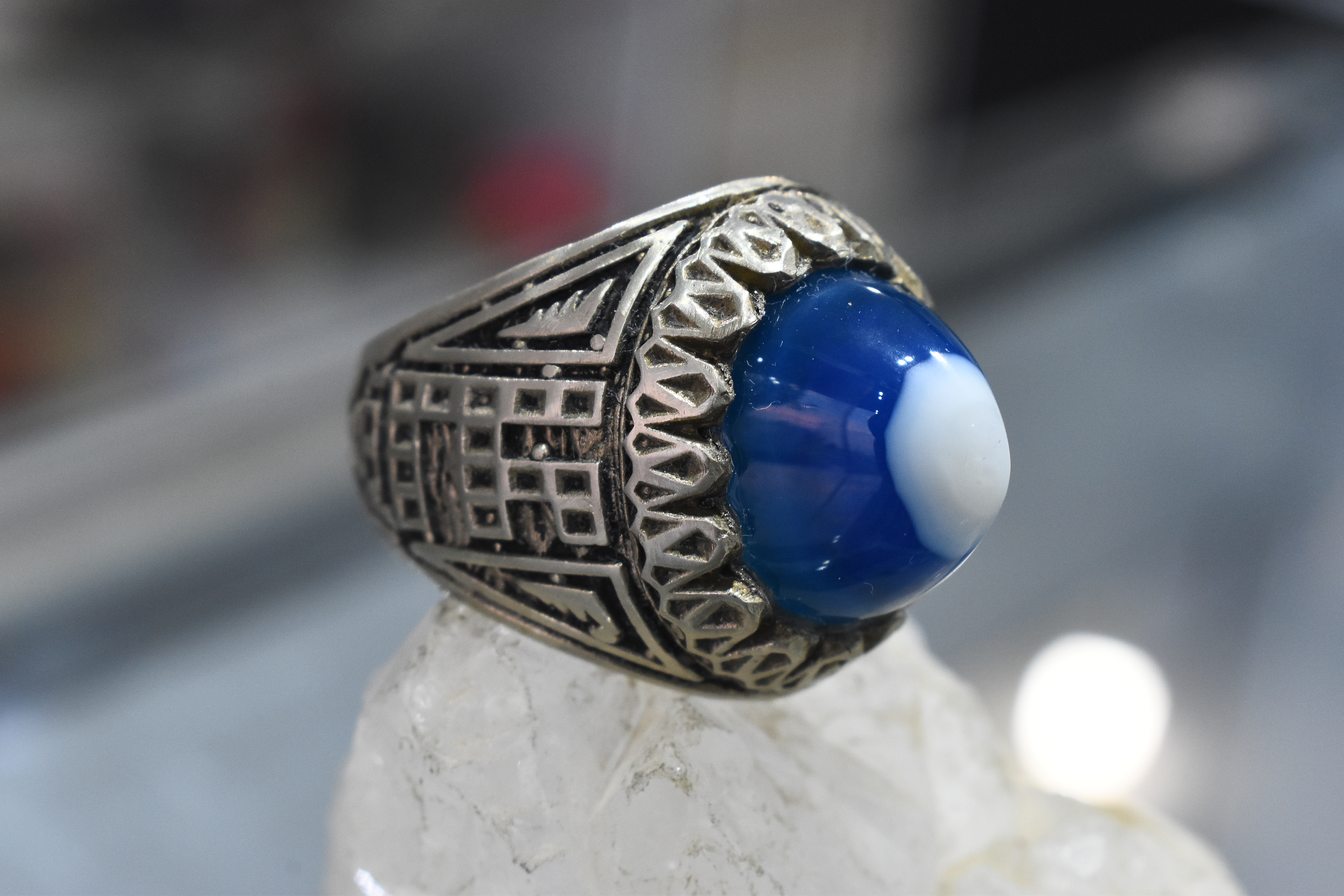 انگشترمردانه عقیق باباقوری آبی بسیارزیبا