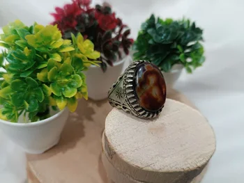 انگشترمردانه عقیق سلیمانی خونی و مصور