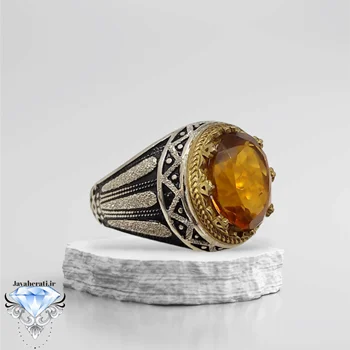 انگشترنقره سیترین طبیعی فوق العاده زیباوفاخر